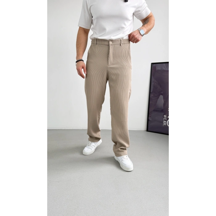 BEJ BAGGY KALIP FİTİLLİ PANTOLON