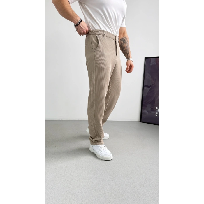 BEJ BAGGY KALIP FİTİLLİ PANTOLON