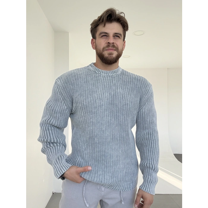 Asit Yıkama Kazak Gri