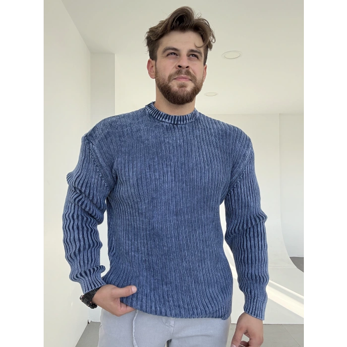 Asit Yıkama Kazak Lacivert