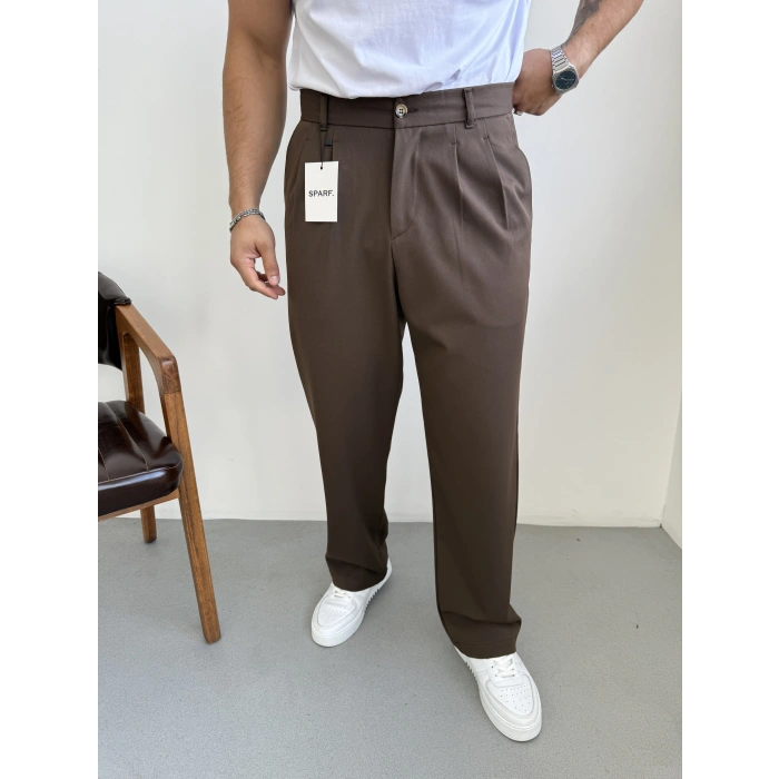 Baggy Kalıp Kışlık Kumaş Pantolon Acı Kahve