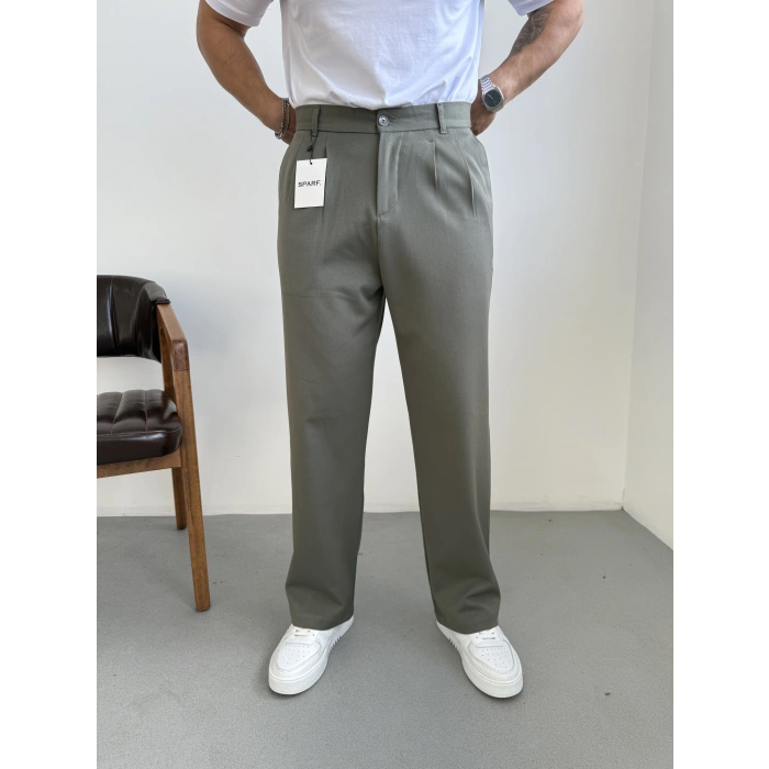 Baggy Kalıp Kışlık Kumaş Pantolon Haki Yeşil