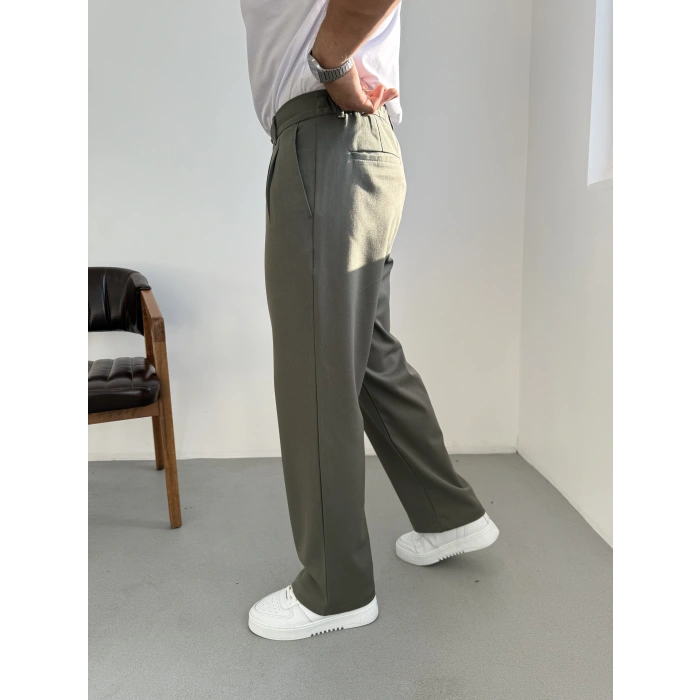 Baggy Kalıp Kışlık Kumaş Pantolon Haki Yeşil