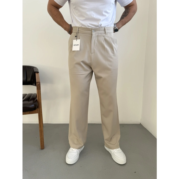 Baggy Kalıp Kışlık Kumaş Pantolon Krem