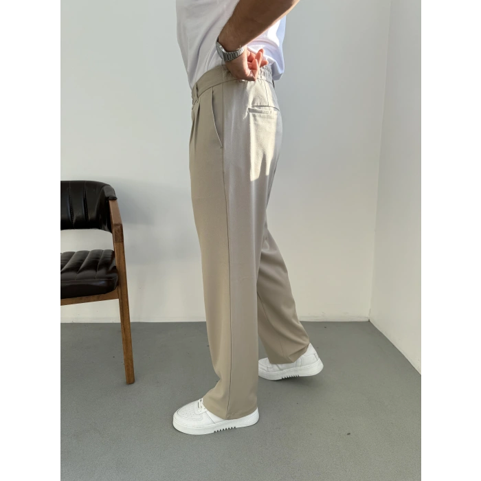 Baggy Kalıp Kışlık Kumaş Pantolon Krem