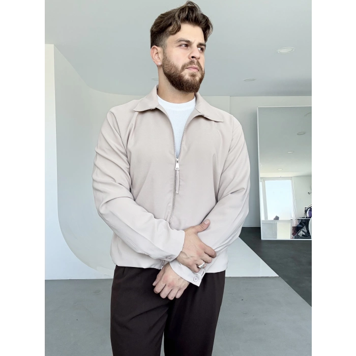 Basic Fermuarlı Ceket Bej