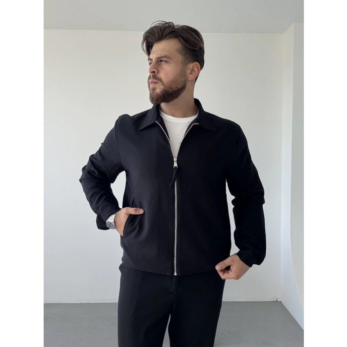 Basic Fermuarlı Ceket Siyah