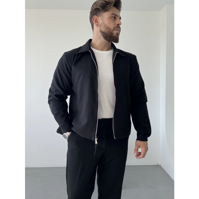 Basic Fermuarlı Ceket Siyah