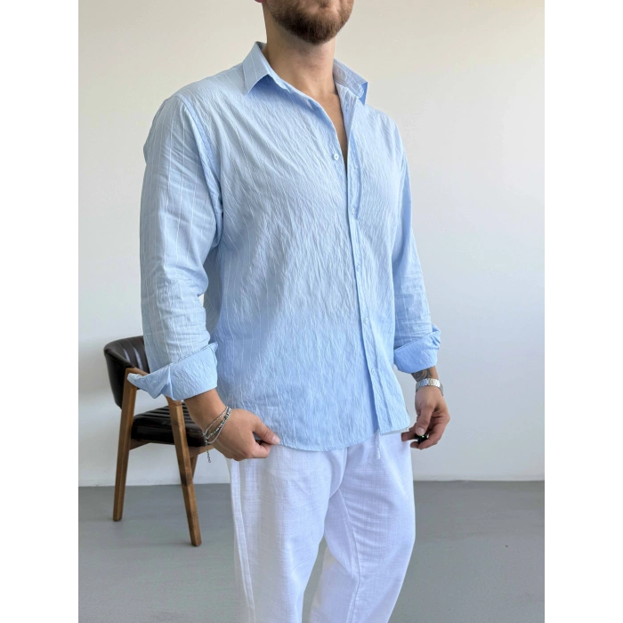 BEBE MAVİ ÇİZGİLİ MODAL GÖMLEK