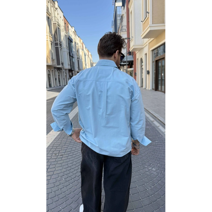 BEBE MAVİ GABARDİN CROP GÖMLEK