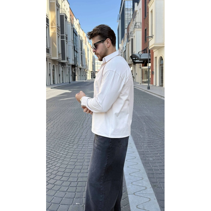 BEJ GABARDİN CROP GÖMLEK