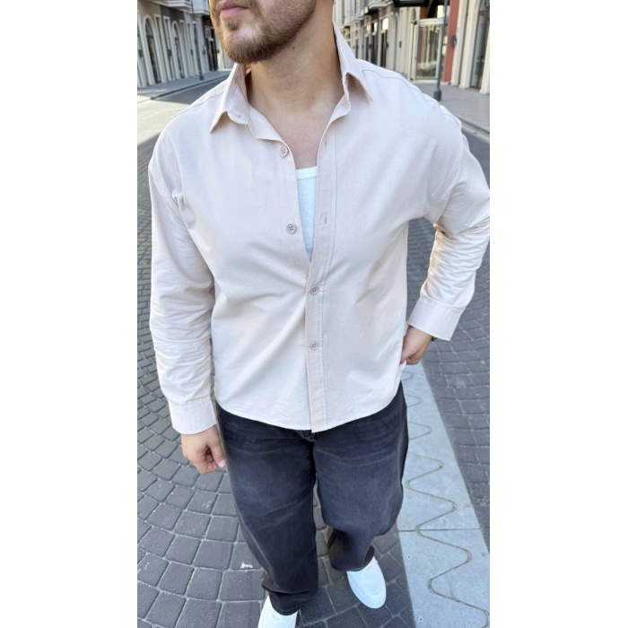 BEJ GABARDİN CROP GÖMLEK