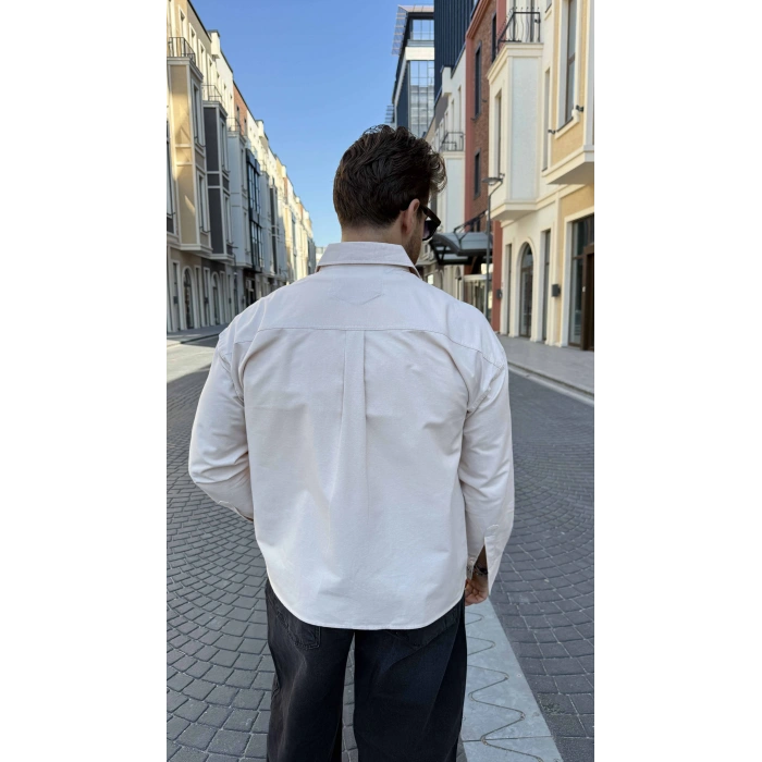BEJ GABARDİN CROP GÖMLEK