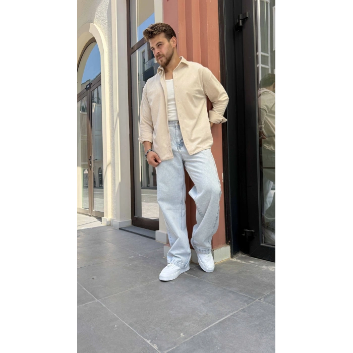 BEJ KADİFE FİTİLLİ GÖMLEK
