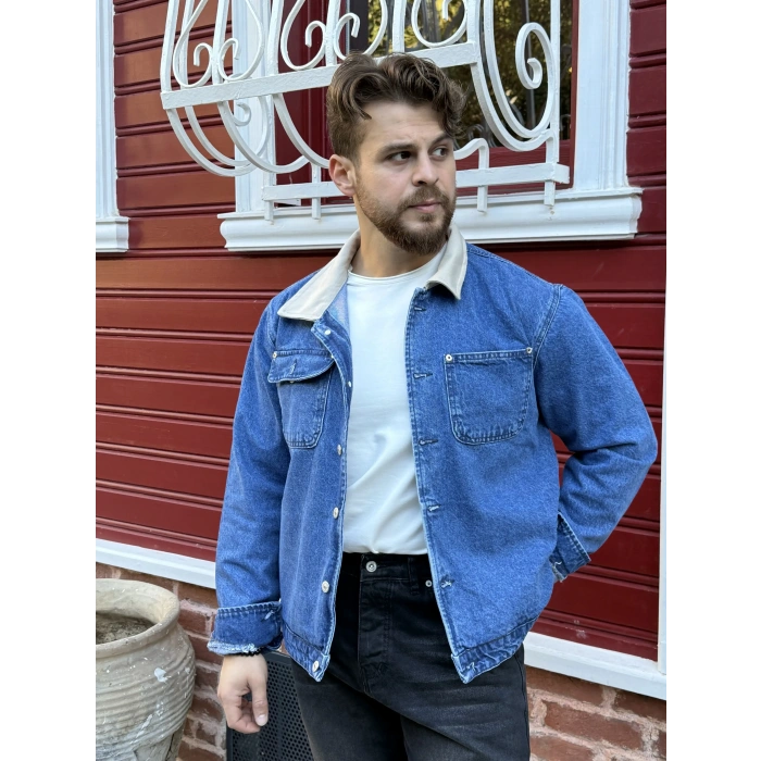 Bej Yakalı Kot Ceket