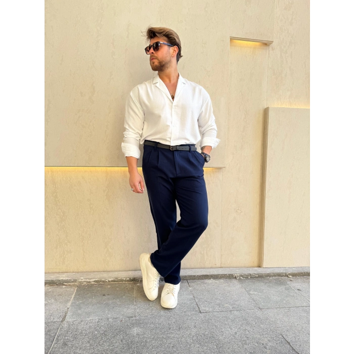 Beyaz Düz Çizgili Gömlek