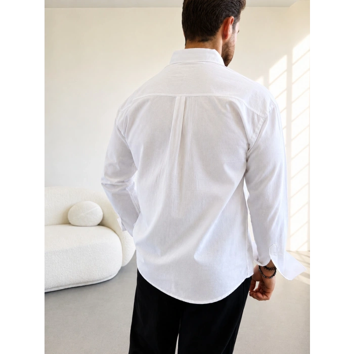 BEYAZ FRESH KETEN RELAXED FİT GÖMLEK
