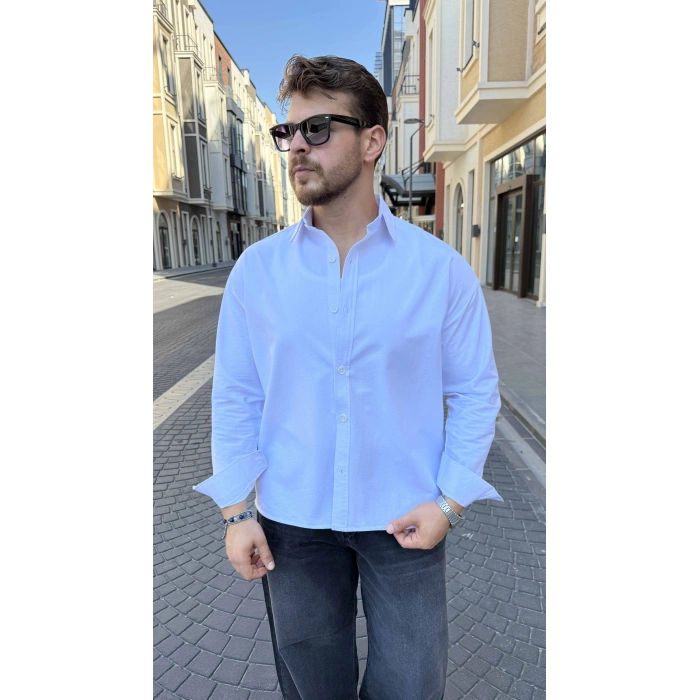 BEYAZ GABARDİN CROP GÖMLEK