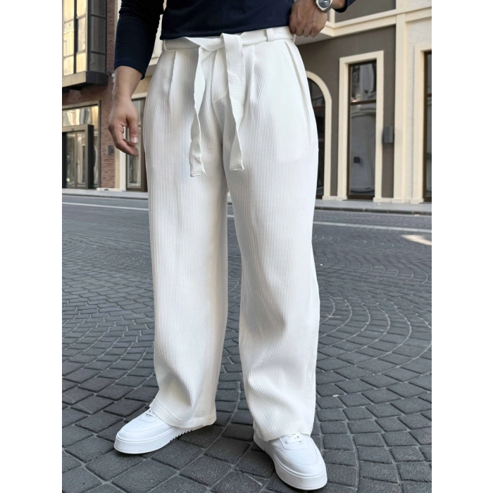 BEYAZ KORE KALIP FİTİLLİ BALON BAGGY PANTOLON