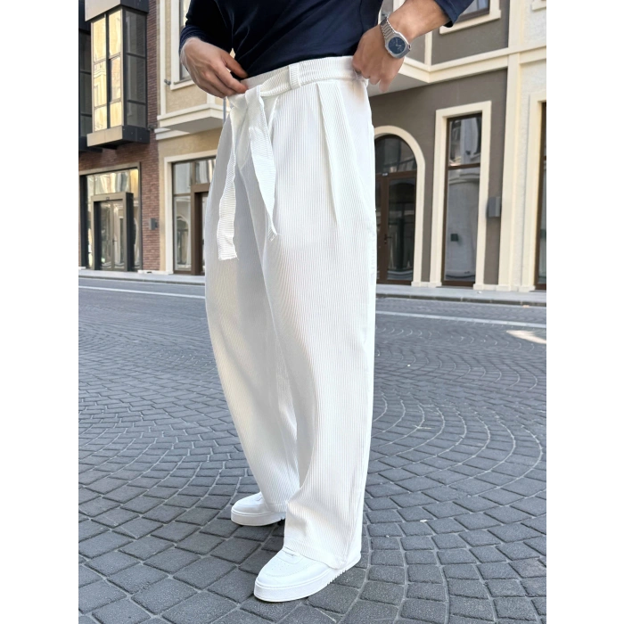 BEYAZ KORE KALIP FİTİLLİ BALON BAGGY PANTOLON