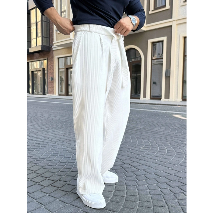 BEYAZ KORE KALIP FİTİLLİ BALON BAGGY PANTOLON