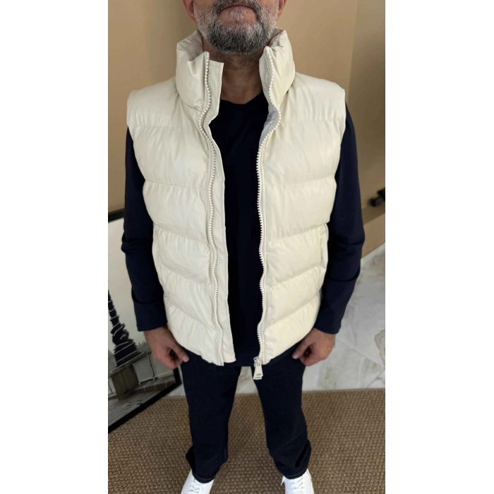 BEYAZ SUNİ DERİ ŞİŞME YELEK