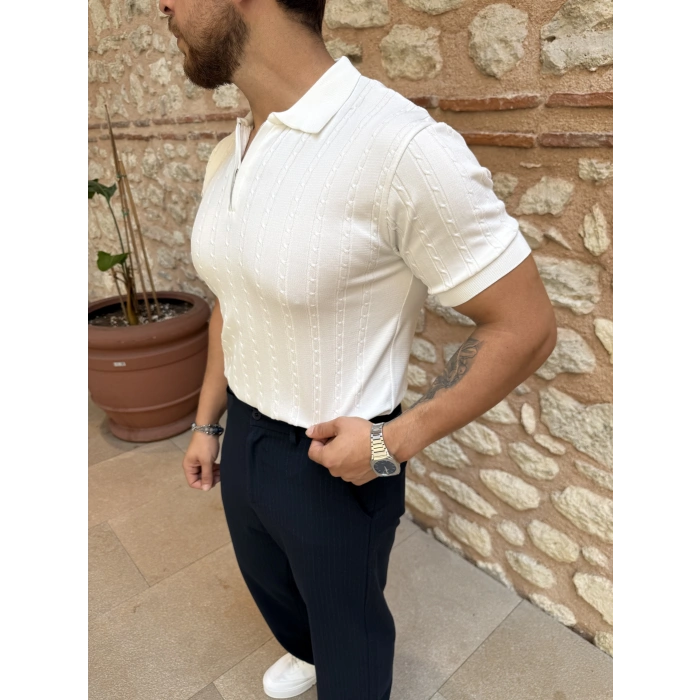 BEYAZ ZİNCİR DESENLİ TRİKO