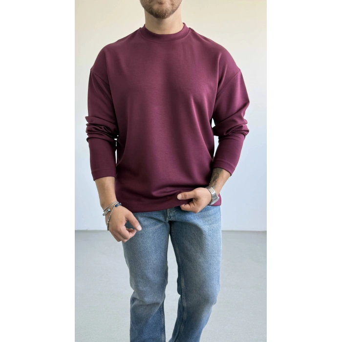 BORDO BİSİKLET YAKA OVERSİZE SWEAT