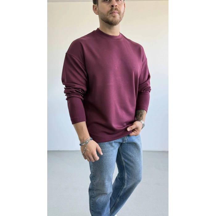 BORDO BİSİKLET YAKA OVERSİZE SWEAT