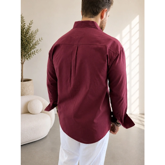 BORDO FRESH KETEN RELAXED FİT GÖMLEK