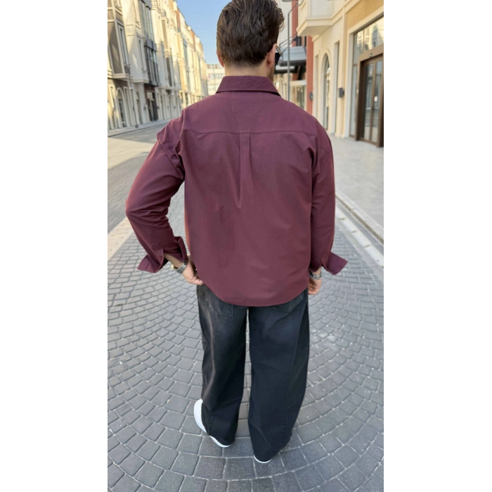 BORDO GABARDİN CROP GÖMLEK