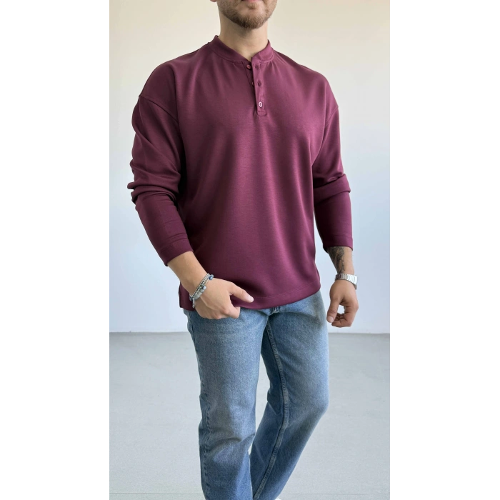 BORDO HENLEY YAKA OVERSİZE SWEAT