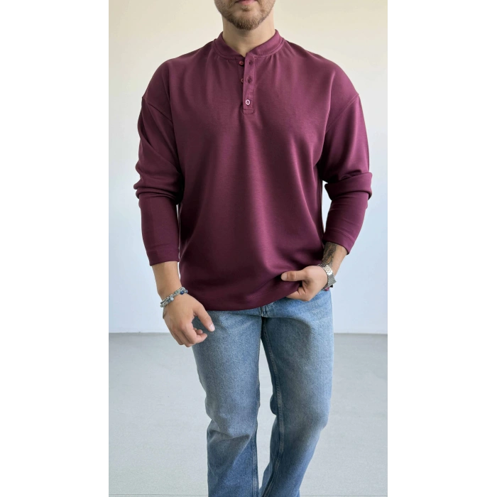 BORDO HENLEY YAKA OVERSİZE SWEAT