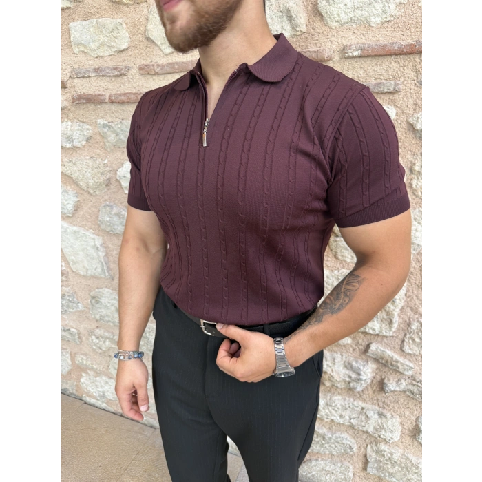 BORDO ZİNCİR DESENLİ TRİKO