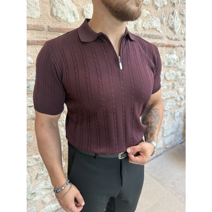 BORDO ZİNCİR DESENLİ TRİKO