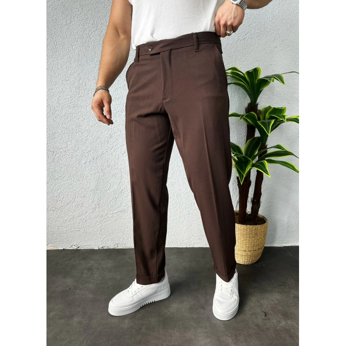 Boyfriend Kumaş Pantolon Kahverengi
