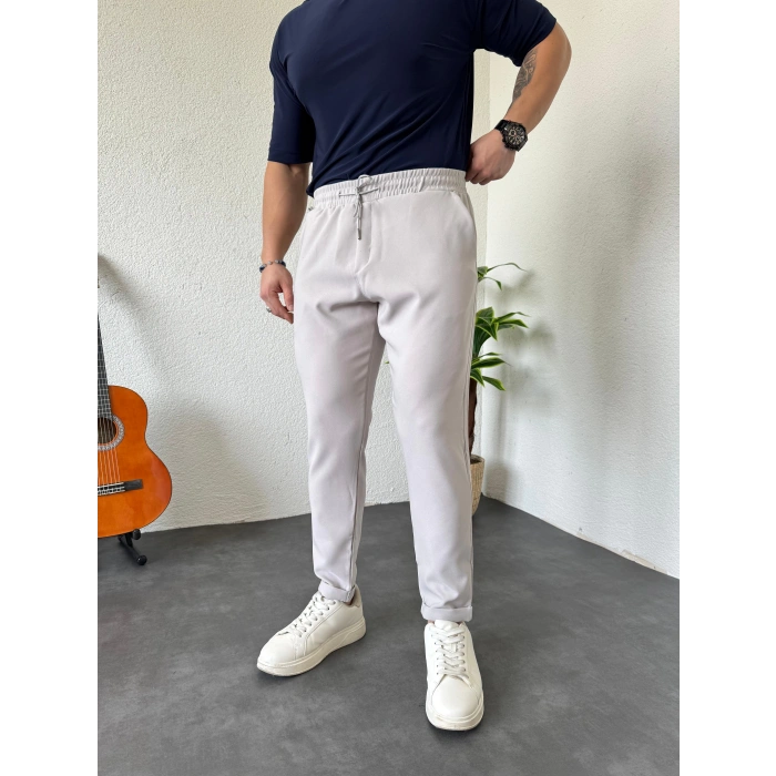 Duble Paça Lastikli Pantolon Taş
