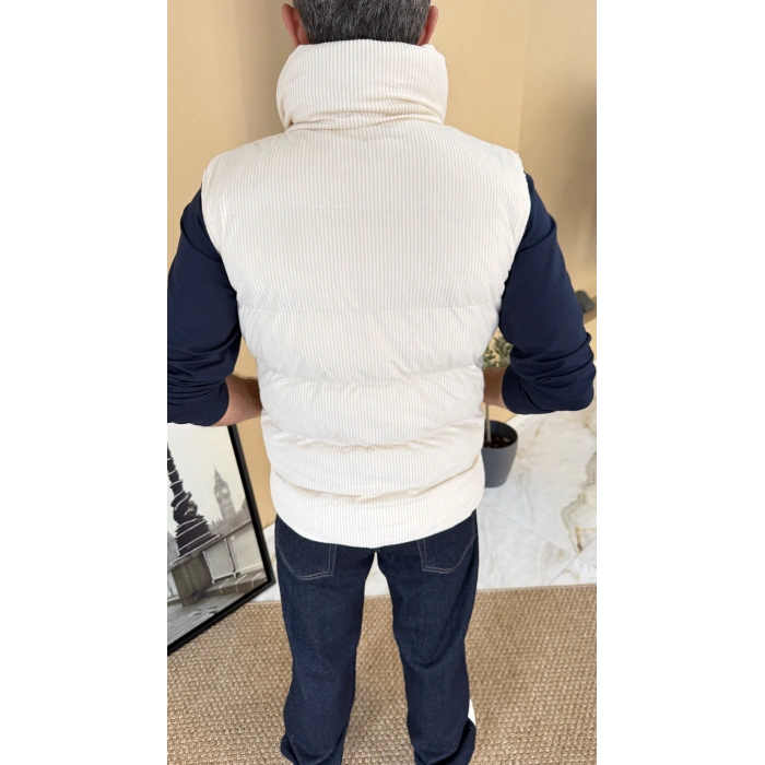 EKRU KADİFE DOKULU ŞİŞME YELEK