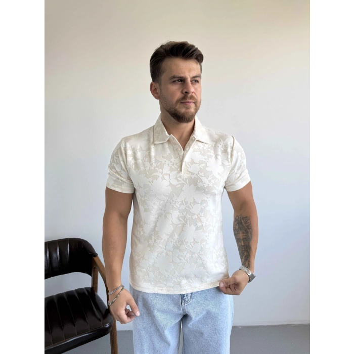 EKRU KARARLI POLO YAKA TİŞÖRT