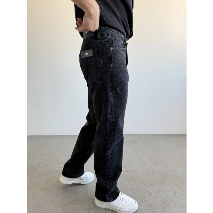 Etnik Desenli Siyah Baggy Kot Pantolon