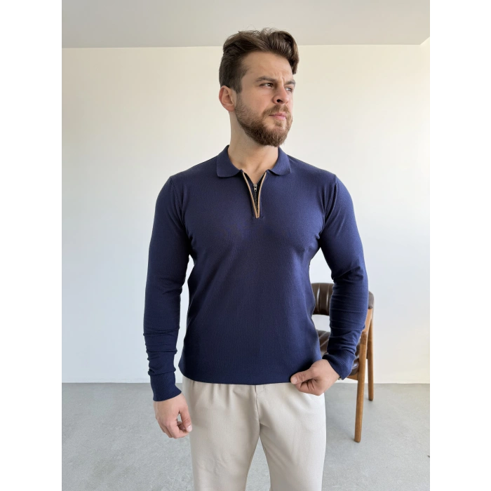 Fermuar Yaka Triko Lacivert