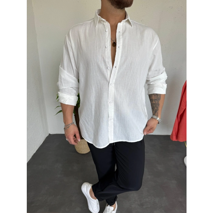 Fresh Keten Gömlek Beyaz