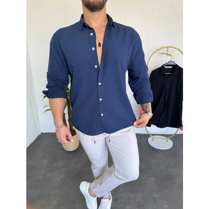 Fresh Keten Gömlek Lacivert