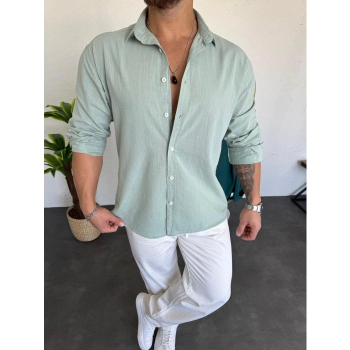 Fresh Keten Gömlek Mint Yeşili