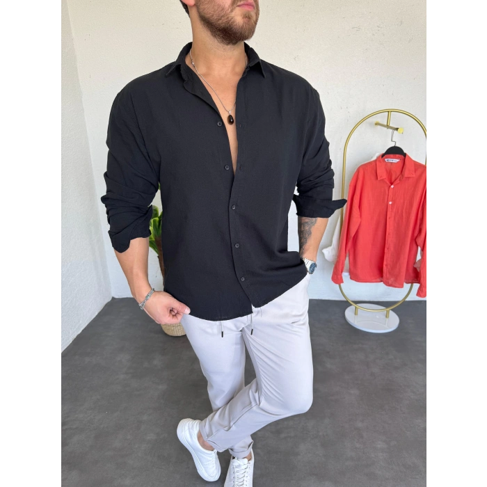 Fresh Keten Gömlek Siyah