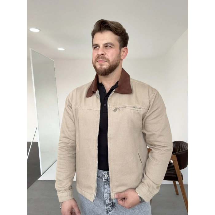 Gabardin Fermuarlı Ceket Bej/Kahve