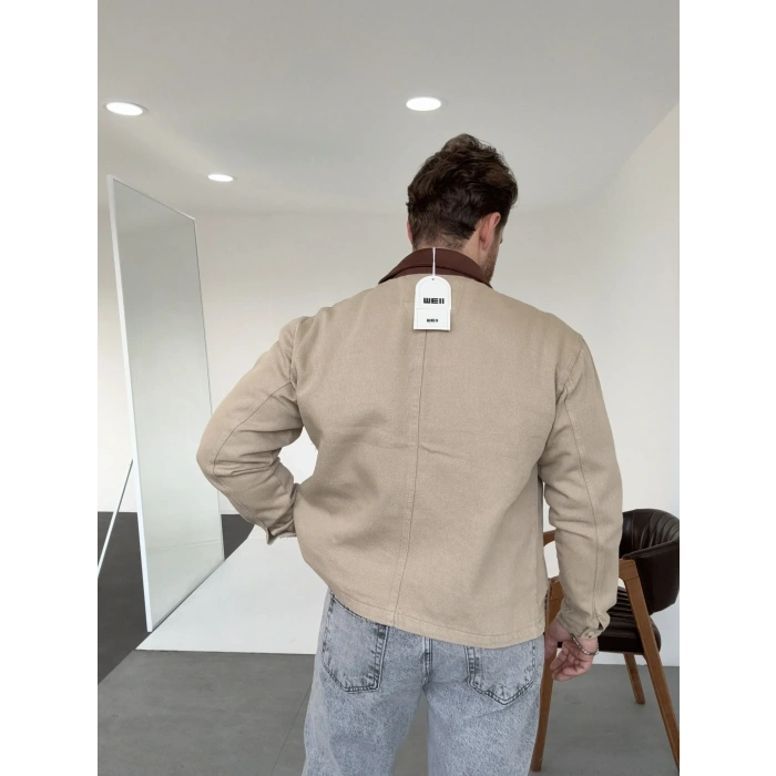 Gabardin Fermuarlı Ceket Bej/Kahve