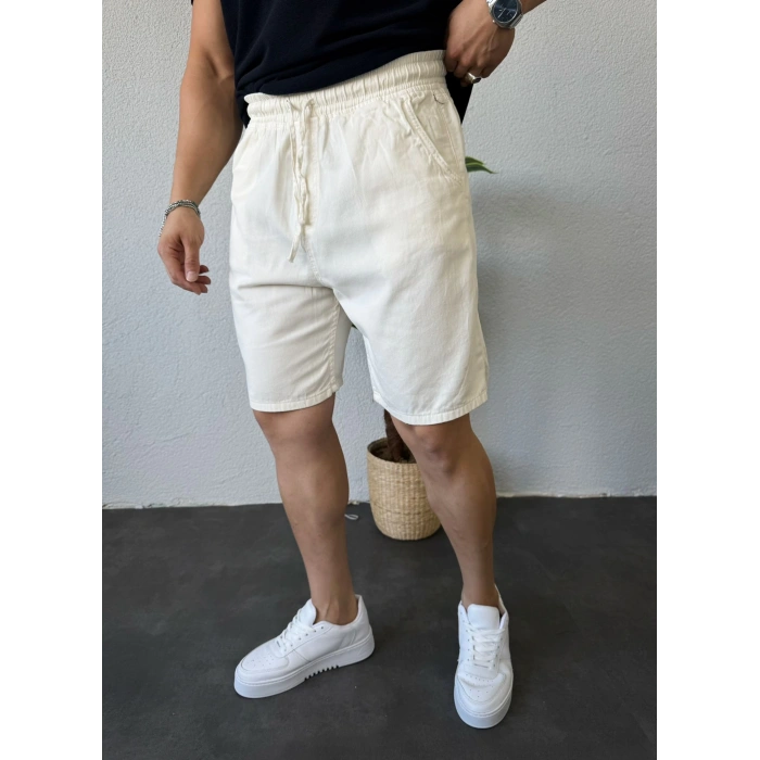 Gabardin Kumaş Şort Beyaz