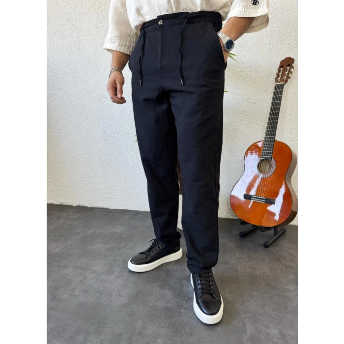 Giesto Ham Keten Boyfriend Pantolon Siyah