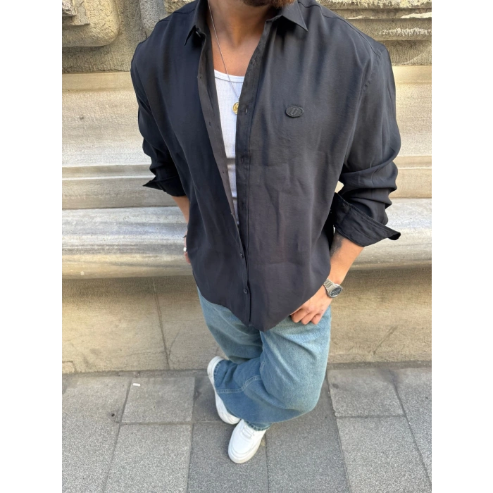 Giesto Modal Kumaş Oversize Gömlek Siyah